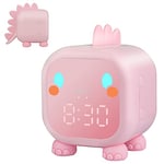 Ayybboo Réveil Enfant Fille Garcons Dinosaure Lumineux Reveil Enfant Numerique Lampe Réveil Veilleuse Jour Nuit Enfant Réveil de la Maternelle Volume Réglable avec Snooze Compte à rebours（Rose）