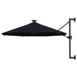 Væghængt parasol med LED-lys og metalstang 300 cm sort