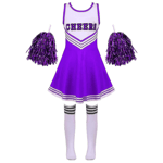 Barn Cheerleading Kostym Skolflickor Cheerleader Uniformer Cheer Dance Outfits För Halloween Klänning Med Strumpor Blomma D_y Lila Purple 9-10 Years