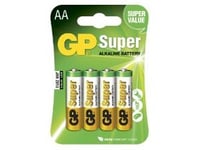 Gp Batteries Super Alkaline Aa, Engångsbatteri, Aa, Alkalisk, 1,5 V, 4 Styck, Multifärg