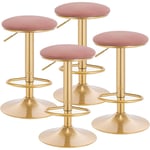 Lot de 4 Tabouret de Bar avec Repose-Pieds WOLTU,- Tabouret Rond Haut Métallique Hauteur Réglable (61-82cm) - Rose + Or