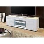 LC Spa Small TV Base Easy 2 Doors + Central Open Compartment with Glass Shelf, Wood, Glossy White, 138 x 44 x 42 cm