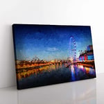 Big Box Art The London Eye & Thames River in Abstract Canvas Wall Art Print Ready to Hang Picture, 76 x 50 cm (30 x 20 Inch), Blue