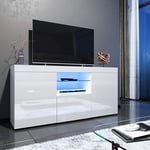 Meuble tv Brillant Élégant avec led - Meuble Télé - 6 Compartiments de rangement - Buffet Robuste - 135 x 33.5 x 70 cm - Blanc