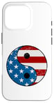 Coque pour iPhone 16 Pro Drapeau américain Yin et Yang rouge, blanc et bleu avec étoiles