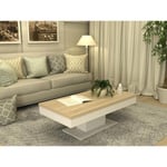 Vente-unique Table basse ASTULIA - avec rangements - Blanc - Plateau effet chêne