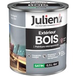 Julien - Peinture Bois Microporeux Extérieur Satin - Portes, fenêtres, portails, mobilier de jardin - Gris Argent 0,5 l