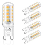 Auting Ampoule LED G9,Lampes à Intensité variable G9 led,4W 2700K Blanc chaud,Ampoule halogène 20W-40W G9,Ampoule LED G9 Pas de scintillement,400 lm Angle d'éclairage 360 °,Lot de 5