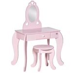 HOMCOM Coiffeuse Enfant Design Girly avec Motifs à Coeur - Tabouret Inclus - dim. 60L x 36l x 88H cm - tiroir, Miroir - MDF - Rose