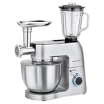 Profi Cook PC-KM 1189 - Robot patissier Multifonctions - 3 en 1 - Pétrir - Hacher - Blender - 1500 Watts - Couleur Argenté