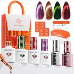 Modelones Kit Ongle Gel UV Complet, 12PCS Kit Vernis Semi Permanent Xmas Rouge Vert Orange Violet, 4 Couleurs Vernis Gel et Base & Top Coat, 8W Lampe, Manucure Outils Accessoires Nail Art Kit Cadeau