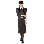 RUBIES - Déguisement Adulte MERCREDI Officiel - Robe Manches Longues Noire avec Motif Imprimés - Mercredi Addams - Taille Adulte au Choix - Série Wednesday - Costume Halloween, Déguisement Femmes