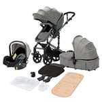 Magic ZC 3 in 1 Pushchair Pram Travel System, Baby Stroller 3 in 1 with Reversible Two Pushing Modes, Newborn Infant Carriage One-Click Folding, Toddler Buggy Aluminum Frame (Grey 588)