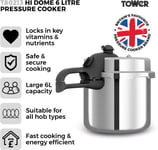 Tower T80213 Hi Dome Aluminium Pressure Cooker, 6L, Silver