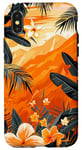 Coque pour iPhone X/XS Orange Art Déco Géométrique Tropical Kauai Hawaii Fleurs