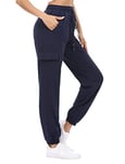 Doaraha Pantalon Jogging Femme en Coton Large avec 4 Poches Léger Confortable et Agréable à Porter Idéal pour Sport Yoga et Fitness en Hiver Grande Taille S-XXL,XL,Bleu Foncé,XL