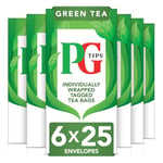 PG Tips | Green Tea Bags Bulk | Individually Wrapped Tea Bags | String & Tagged | Smooth & Refreshing | 6 Packs | 150 Plant Based Biodegradable Envelopes