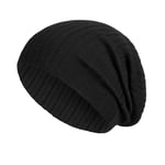 SERIMANEA Bonnet Léger pour Hommes et Femmes - 100% Laine Mérinos - Bonnet en Laine Style Slouch - Bonnet Laine - Bonnet Noir Homme - Bonnet Noir Femme - Bonnet Homme Noir