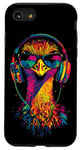 Coque pour iPhone SE (2020) / 7 / 8 Autruche Oiseau avec écouteurs Coloré Emu Musique DJ