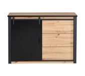 Commode 1 porte 3 tiroirs NASH imitation chêne et Noir