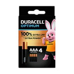 Duracell Optimum AAA Batteries (4 Pack) - Alkaline Batteries 1.5V - Up To 100% Extra Life or Extra Power - Meets Demands Of Modern Devices - 100% Recyclable, 0% Plastic Packaging - LR03 MX2400