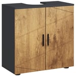 kleankin Meuble sous lavabo Meuble de Salle de Bain 2 Portes avec étagère réglable Armoire de Rangement pour Vasque 60 x 30 x 60 cm Gris Anthracite et Aspect Bois