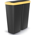 Double poubelle cuisine 2x25 litres corbeille bureau salle de bain trier déchets couvercle Noir jaune - Keden