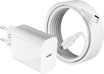 20w Chargeur Rapide Usb C Et 2m Cable Pour Iphone 16/16 Pro/16 Pro Max/16 Plus/15 Pro/15 Pro Max/15 Plus/Ipad Pro, Samsung Galaxy S23 S22, Usbc Prise Secteur Mural Type C Alimentation Adaptateur.[G1741]