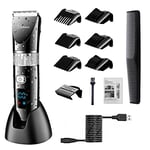 Hatteker Professional Hair Clipper Cordless Clippers Hair Trimmer Beard Shaver Electric Haircut Kit Ceramic Blade Waterproof Rechargeable Battery LED Display for Men and Family Use