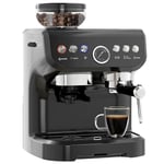 HOMCOM Espresso Machine with Integrated Bean Grinder & Steam Wand, Bean to Cup Coffee Machine with 15 Bar Italian Pump, 2L Water Tank, Cappuccino Maker, Stainless Steel Black