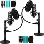 Movo PodPak2T 2-Pack Universal XLR Condenser Microphone Podcasting Equipment Bundle for 2 - Includes 2 Cardioid Mics, Desktop Stands, Shock Mounts, Pop Filters and Cables - Podcast and YouTube Kit