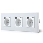 BSEED Prise en verre cristal Murale avec USB et 1 Type C alternatif Multiprise Murale avec USB 2.1A courant 16 Amp 240V 228mm Blanc