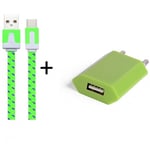 Pack Chargeur pour JBL FLIP 5 Smartphone Type C (Cable Noodle 1m Chargeur + Prise Secteur USB) Murale Android - VERT