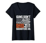 Womens Daughter Dad American USA Flag Funny Fathers Day Gift V-Neck T-Shirt