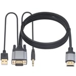 Câble Vga Vers Hdmi, Convertisseur Vga Vers Hdmi Avec Port Audio De 3,5 Mm Et Port D'Alimentation Usb 2.0, Interface Mâle Vga 1080P Vers Câble Hdmi Mâle Pour Moniteur, Tv, Ordinateur 1,5 M