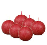 Bolsius Rustik Lot de 6 bougies sphériques - Rouge - Diamètre : 7,6 cm - Bougie décorative - Durée de combustion : 25 heures - Sans parfum - Cire végétale naturelle - Sans huile de palme