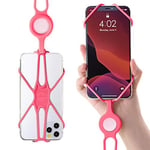 Laniere Tour de Cou de Telephone Portable en Silicone, Cordon Collier Taille Universelle pour Smartphone iPhone 11 Pro Max XR XS Max X 8 7 Plus Samsung Galaxy S10 S9 S8 Note 9 Pixel Huawei- Rose