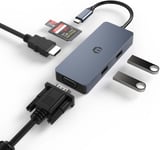 Hub USB C 6 en 1, Adaptateur multiport USB C avec Double écran HDMI VGA, 3 Ports USB 3.0, Alimentation de Type C et Station d'accueil USB C pour Dell, Huawei et Autres appareils de Type C