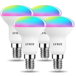 LVWIT 4.9W Lampe E14 Smart RGB Ampoule LED R50 WIFI et Bluetooth(Remplace 40W Ampoule Incandescent) 470LM, Contrôlable via Tuya Smart Life Alexa Echo Dot Google Home, Lot de 4