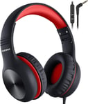 Casque Audio Enfant,Casque Enfant Audio Filaire Avec Microphone,85/94Db Limite De Volume,Sonore Hd,Fonction De Partage,Casque Enfant Pliable Pour Ipad/Tablet/Pc/Voyage/Ecole,Noir Rouge