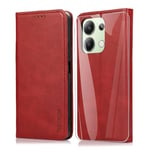 THIYUFUNS Coque pour Xiaomi Redmi Note 13 4G avec 1 Verre trempé, Etui Premium Housse en Cuir Pochette Protection Portefeuille Case Magnétique Étui pour Xiaomi Redmi Note 13 4G - Rouge