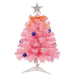 Uten Petit Sapin de Noel, 55 cm Mini Sapin Noel Lumineux Rose, avec 30 LED Fuirlandes Lumineuses, Etoiles, Nœuds et 15 Boules de Noël pour Bureau, Salon, Rebord Fenêtre, Décoration Noël Bureau