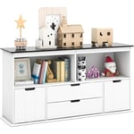 Goplus - Bibliothèque Enfants,Armoire de Rangement de Jouets avec Panneau Supérieur Inscriptible/Compartiments Ouverts avec Dispositif