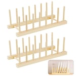 Lot de 2 supports d'assiettes en bois - Égouttoir à vaisselle - Égouttoir à vaisselle - Pour cuisine, comptoir, livres, verre à vin