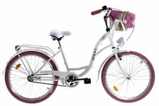 Damcykel med flätad korg Davi Amelia, 1 växlar, 24" hjul, höjd 130-165 cm, Vit