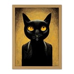 Doppelganger33 LTD Black Cat Le Chat Noir Modern Mustard Artwork Framed Wall Art Print 18X24 Inch