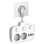 Multiprise avec USB, 6 en 1 Multiprise électrique 2 Prises et 3 USB & 1 Type-C, Adaptateur Multiprise avec Câble Flexible Court de 0.1M, Prise de Distribution Multiprise pour Bureau, Maison, Voyage