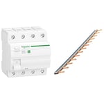 Schneider Electric Disjoncteur différentiel SCHN Resi9 3P+N 40 A 30 mA Type A Blanc 1334360 & Peigne 13 modules noir/blanc longueur 220mm