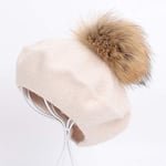 QB Dames élégant Fourrure Pompons béret Hiver Femme Peintre Bonnet Chapeaux Bonnet Ample Bonnet Vintage-Beige