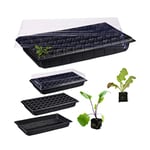 relaxdays Mini Serre, pour l’intérieur, 50 Plantes, Couvercle, semis, terrasse, Balcon, Plastique, 55,5 x 29 cm, Noir